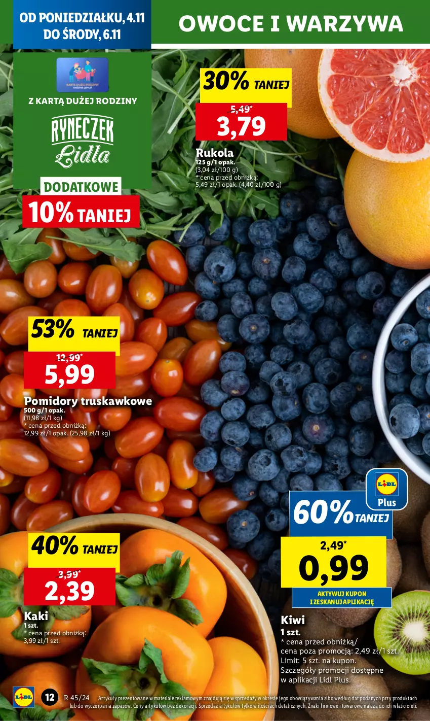 Gazetka promocyjna Lidl - GAZETKA - ważna 04.11 do 06.11.2024 - strona 14 - produkty: Chleb, Kaki, Kiwi, Owoce, Pomidory, Rukola, Ser, Warzywa