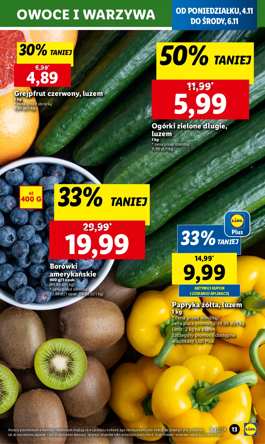 Gazetka promocyjna Lidl - GAZETKA - ważna 04.11 do 06.11.2024 - strona 15 - produkty: Grejpfrut, Owoce, Papryka, Papryka żółta, Warzywa