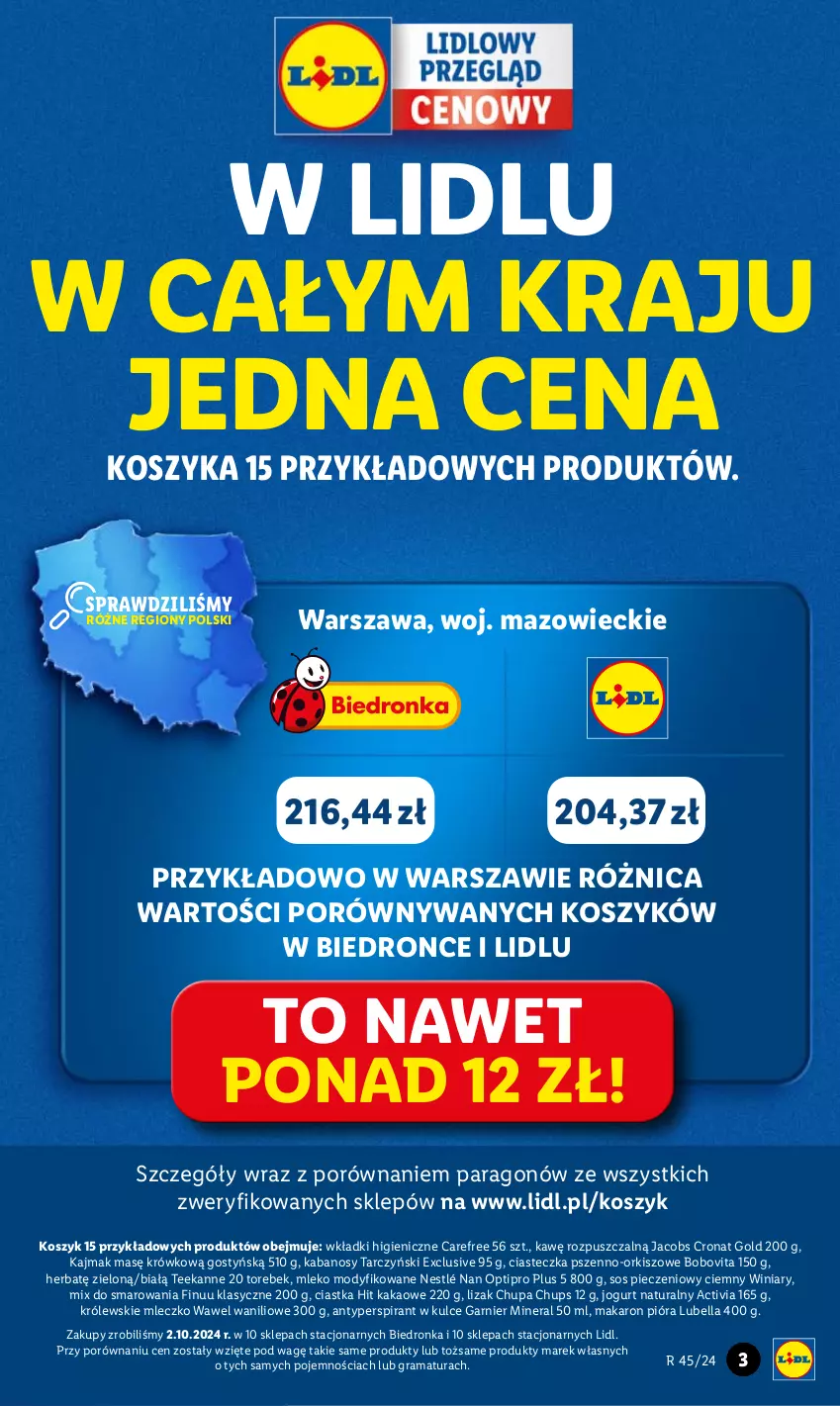 Gazetka promocyjna Lidl - GAZETKA - ważna 04.11 do 06.11.2024 - strona 3 - produkty: Activia, Antyperspirant, Bell, Bella, BoboVita, Carefree, Chupa Chups, Ciastka, Dron, Finuu, Garnier, Gra, Jacobs, Jogurt, Jogurt naturalny, Kabanos, Kakao, Kosz, Królewski, Królewskie Mleczko, Lubella, Makaron, Mleczko, Mleko, Mleko modyfikowane, NAN Optipro, Nestlé, Piec, Por, Rama, Sos, Sos pieczeniowy, Tarczyński, Teekanne, Wawel, Winiary, Wkładki