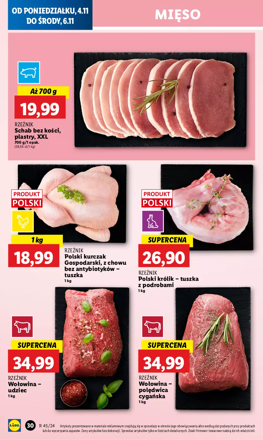 Gazetka promocyjna Lidl - GAZETKA - ważna 04.11 do 06.11.2024 - strona 34 - produkty: Królik, Kurczak, Mięso, Polędwica, Schab bez kości, Tusz, Wołowina