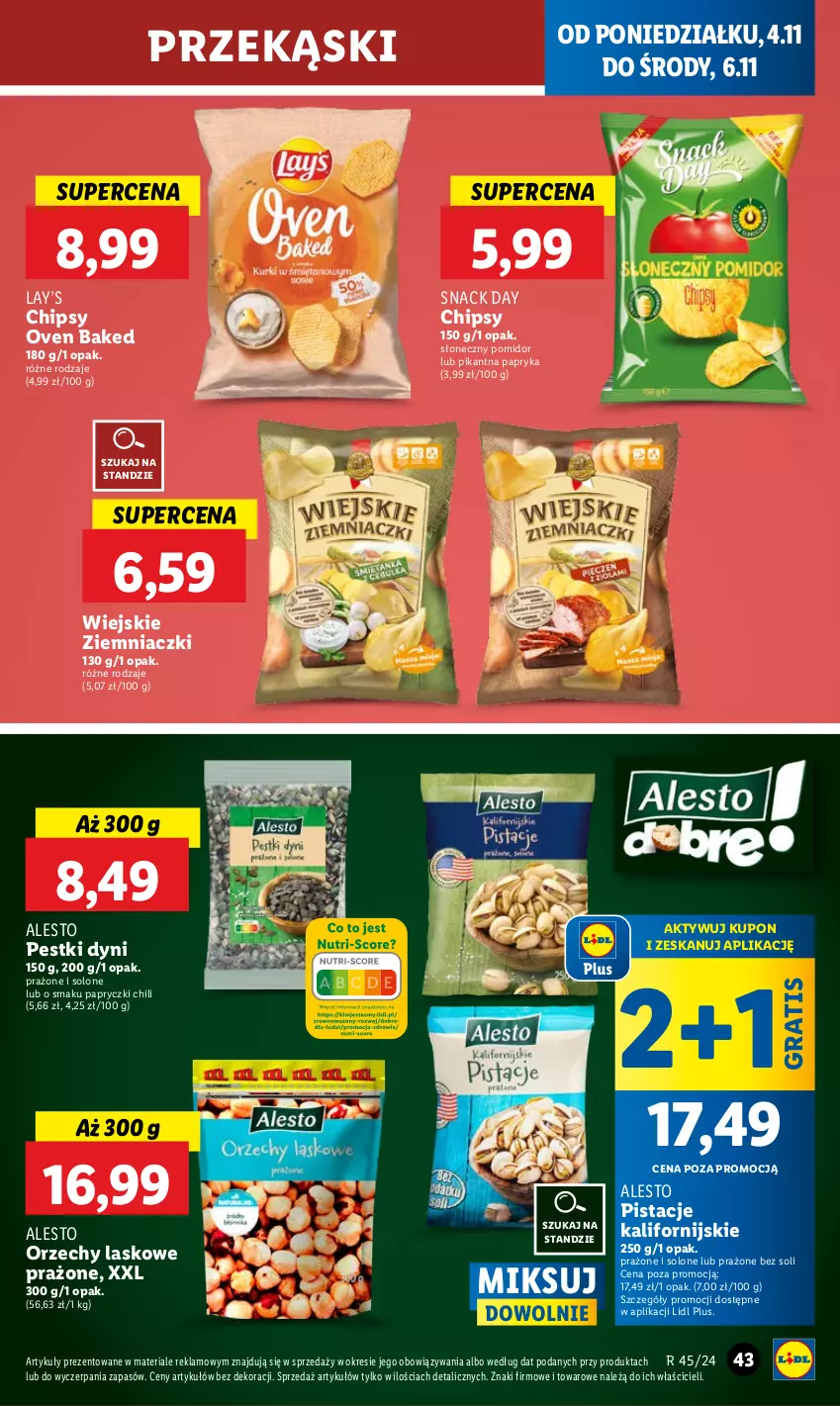 Gazetka promocyjna Lidl - GAZETKA - ważna 04.11 do 06.11.2024 - strona 51 - produkty: Chipsy, Gra, Lay’s, Papryka, Pestki dyni, Pistacje