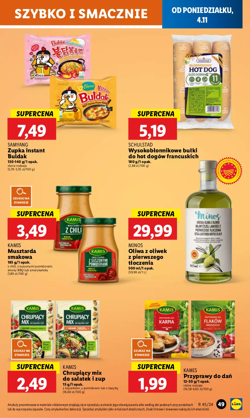 Gazetka promocyjna Lidl - GAZETKA - ważna 04.11 do 06.11.2024 - strona 55 - produkty: Bazyl, Bułki do hot dogów, Hot dog, Kamis, Mus, Musztarda, Oliwa z oliwek, Przyprawy, Sałat, Sok