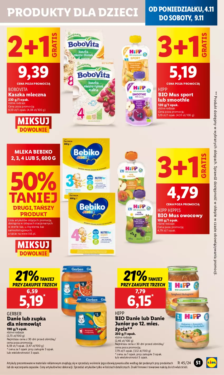 Gazetka promocyjna Lidl - GAZETKA - ważna 04.11 do 06.11.2024 - strona 57 - produkty: Bebiko, BoboVita, Dzieci, Gerber, Gra, HiPP, Hipp Bio, Mus, Por, Smoothie, Sport