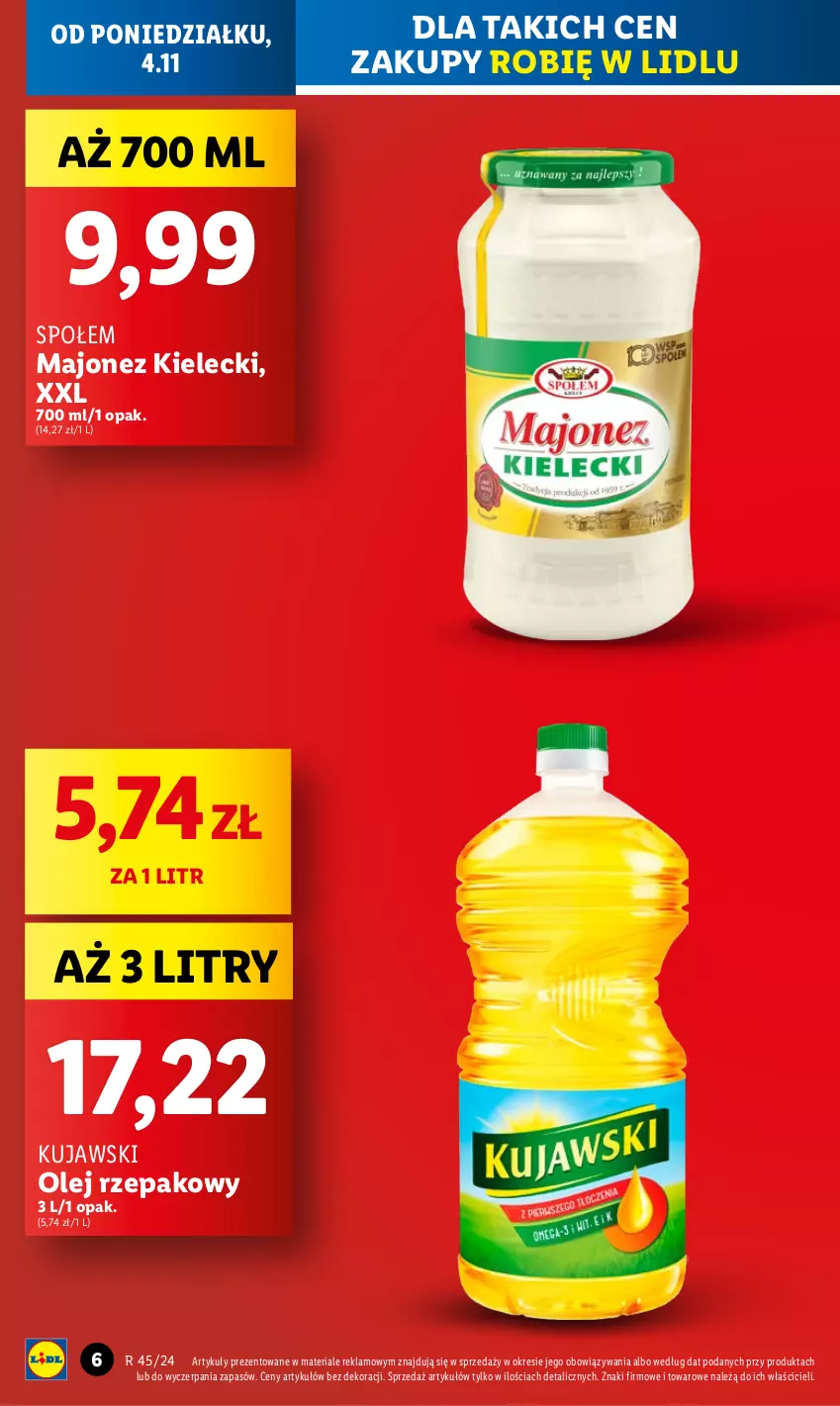 Gazetka promocyjna Lidl - GAZETKA - ważna 04.11 do 06.11.2024 - strona 6 - produkty: Kujawski, Majonez, Olej, Olej rzepakowy