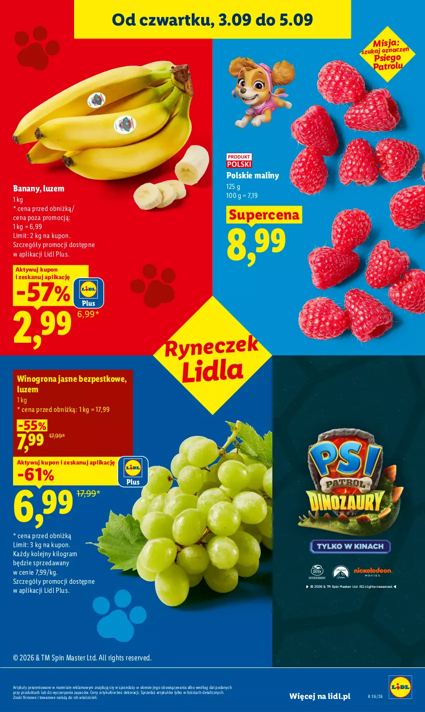 Gazetka promocyjna Lidl - Gazetka ważna od 3.09 do 5.09 - ważna 03.09 do 05.09.2026 - strona 43 - produkty: Banany, Gra, Maliny, Olej, Ser, Wino, Winogrona
