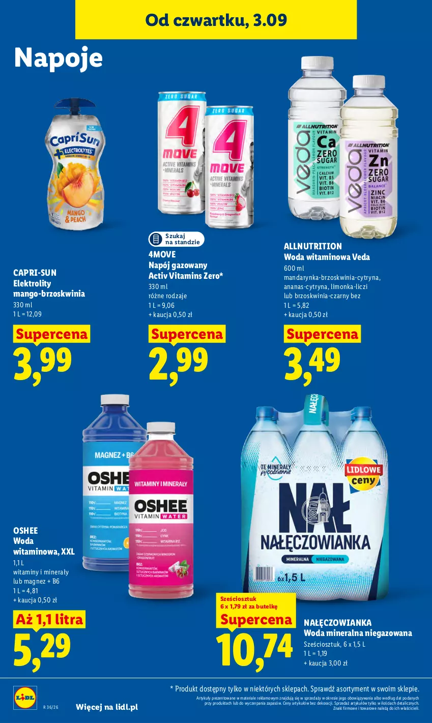 Gazetka promocyjna Lidl - Gazetka ważna od 3.09 do 5.09 - ważna 03.09 do 05.09.2026 - strona 64 - produkty: Ananas, Liczi, Limonka, Magnez, Mango, Nałęczowianka, Napój, Napój gazowany, Napoje, Oshee, Woda, Woda mineralna