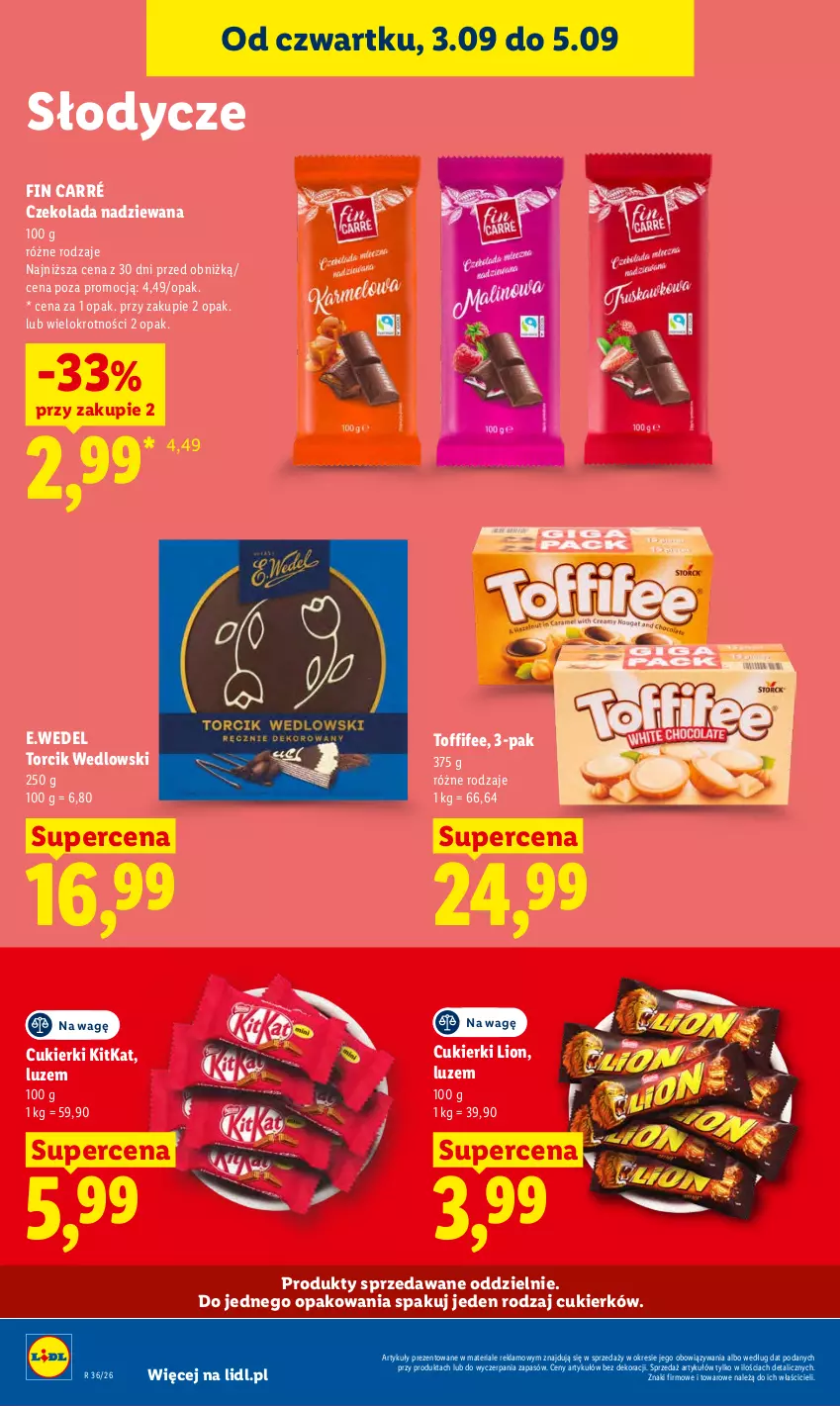 Gazetka promocyjna Lidl - Gazetka ważna od 3.09 do 5.09 - ważna 03.09 do 05.09.2026 - strona 78 - produkty: Cukier, Cukierki, Czekolada, Czekolada nadziewana, Lion, Toffifee