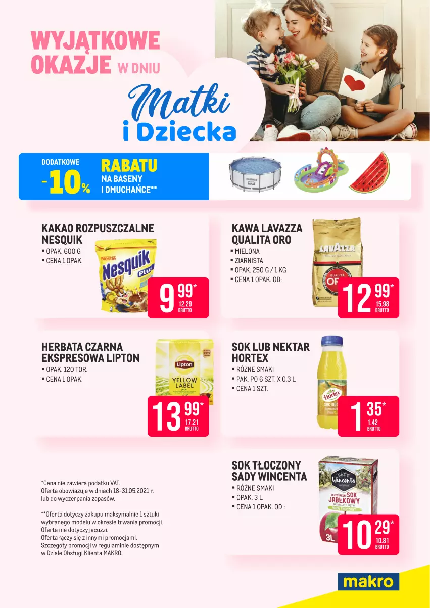 Gazetka promocyjna Makro - [Oferta specjalna] Dzień matki i dziecka - ważna 18.05 do 31.05.2021 - strona 4 - produkty: Herbata, Herbata czarna, Hortex, Kakao, Kawa, Lavazza, Lipton, Nesquik, Sok