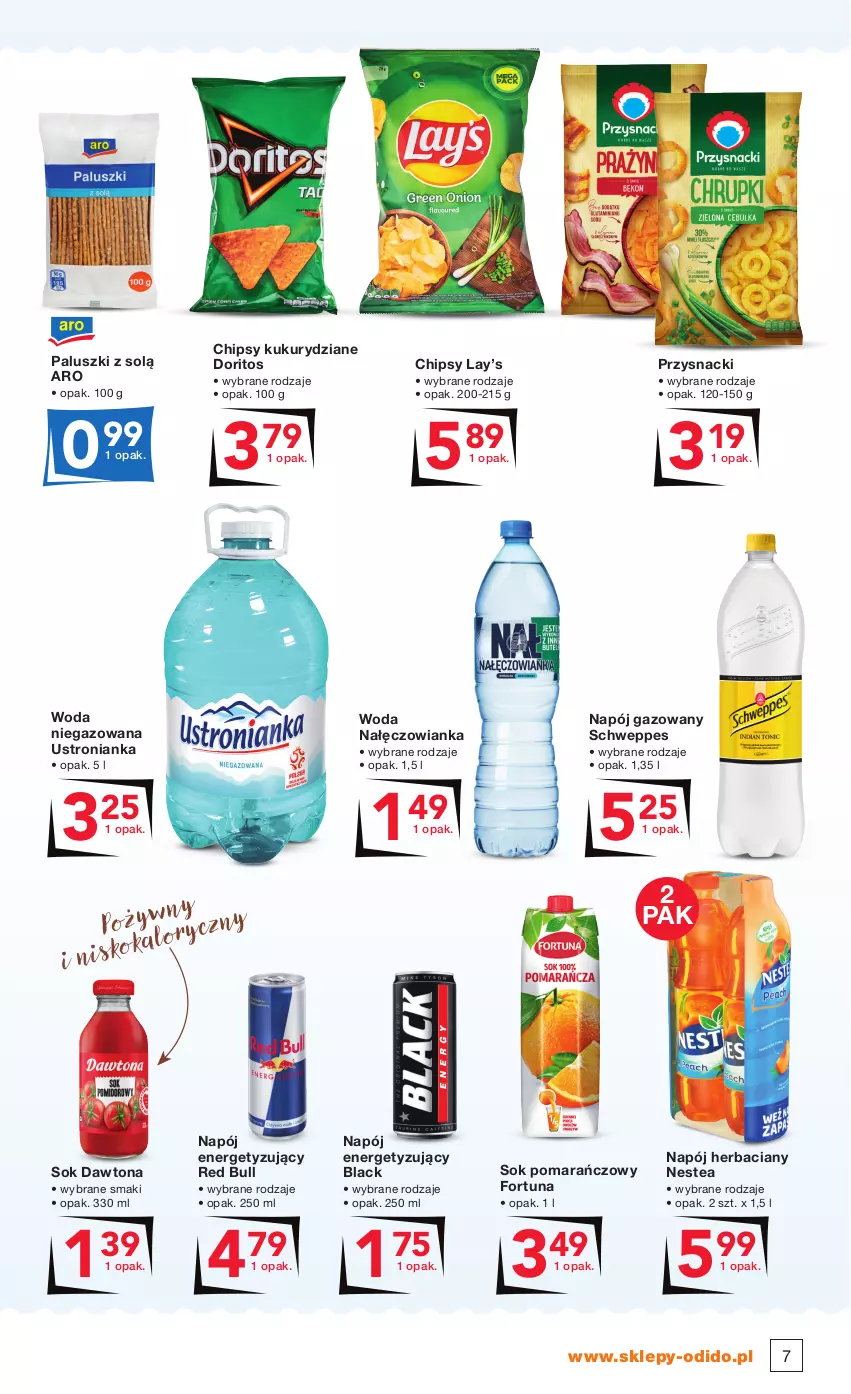 Gazetka promocyjna Odido - Wrzesień wita OKAZJAMI! - ważna 27.08 do 09.09.2021 - strona 7 - produkty: Chipsy, Dawtona, Fortuna, Lack, Lay’s, Nałęczowianka, Napój, Napój gazowany, Nestea, Przysnacki, Red Bull, Schweppes, Sok, Sok pomarańczowy, Woda, Woda niegazowana