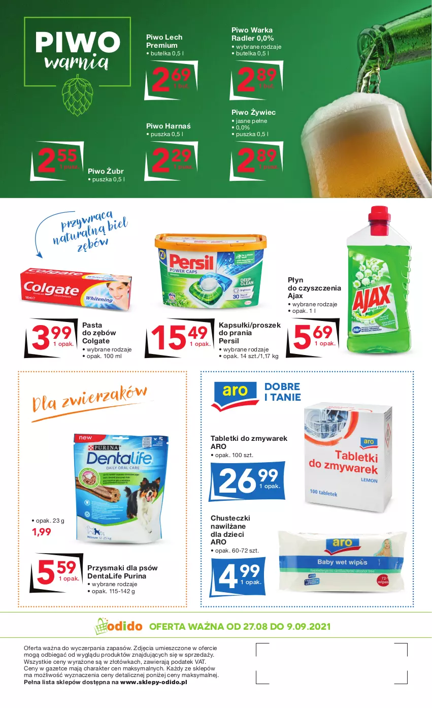 Gazetka promocyjna Odido - Wrzesień wita OKAZJAMI! - ważna 27.08 do 09.09.2021 - strona 8 - produkty: Ajax, Chusteczki, Colgate, Dzieci, Harnaś, Lech Premium, LG, Pasta do zębów, Persil, Piwo, Proszek do prania, Przysmaki, Pur, Purina, Radler, Tablet, Warka