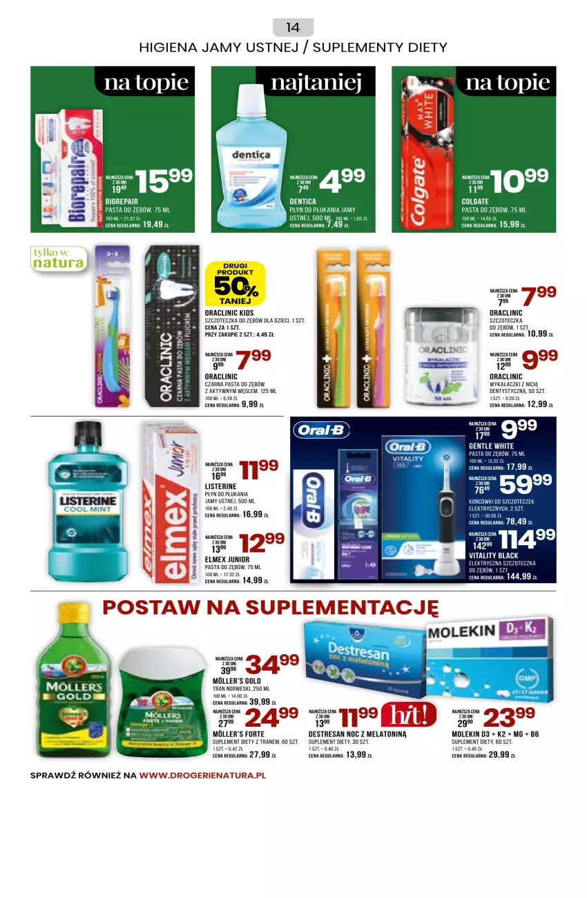 Gazetka promocyjna Drogerie Natura - Gazetka Drogerie Natura - ważna 03.01 do 31.01.2023 - strona 13 - produkty: Biorepair, Clin, Destresan, Dzieci, Elektryczna szczoteczka, Elmex, Fa, Higiena jamy ustnej, K2, Lack, Listerine, Pasta do zębów, Płyn do płukania, Płyn do płukania jamy ustnej, Suplement diety, Szczoteczka, Szczoteczka do zębów, Top, Tran