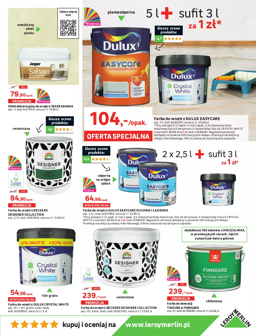 Gazetka promocyjna Leroy Merlin - Nowa Łazienka - ważna 24.06 do 03.07.2021 - strona 11 - produkty: Beckers, Dulux, Fa, Farba do wnętrz, Gra, Kuchnia, LG, Narożnik, Papier, Por, Szal, Tapeta, Tropical