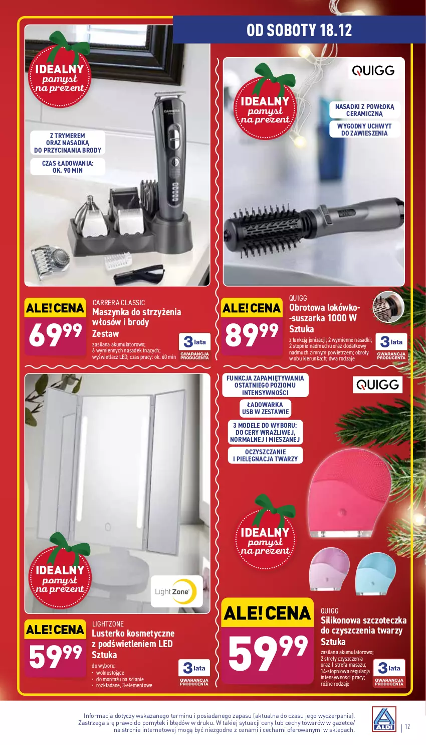 Gazetka promocyjna Aldi - ważna 15.12 do 19.12.2021 - strona 12 - produkty: Akumulator, Carrera, Fa, LANA, Lusterko kosmetyczne, Maszynka, Silan, Suszarka, Szczoteczka, Szynka, Top, Warka