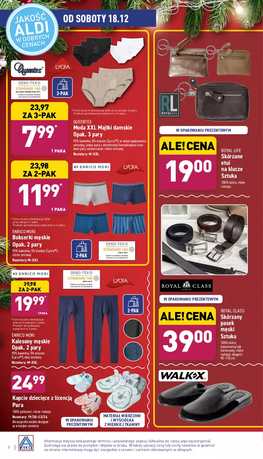 Gazetka promocyjna Aldi - ważna 15.12 do 19.12.2021 - strona 9 - produkty: Bokserki, Dzieci, Kalesony, Kapcie, Majtki, Moda, Pasek, Pasek męski, Queentex, Ser, Sony, Wełna