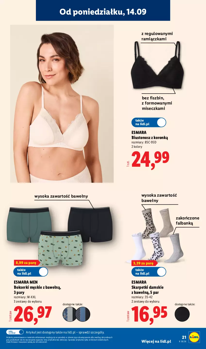 Gazetka promocyjna Lidl - Gazetka ważna od 14.09. do 19.09. - ważna 14.09 do 19.09.2026 - strona 25 - produkty: Biustonosz, Bokserki, Fa, Karp, Miseczka, Ser, Skarpetki, Sok