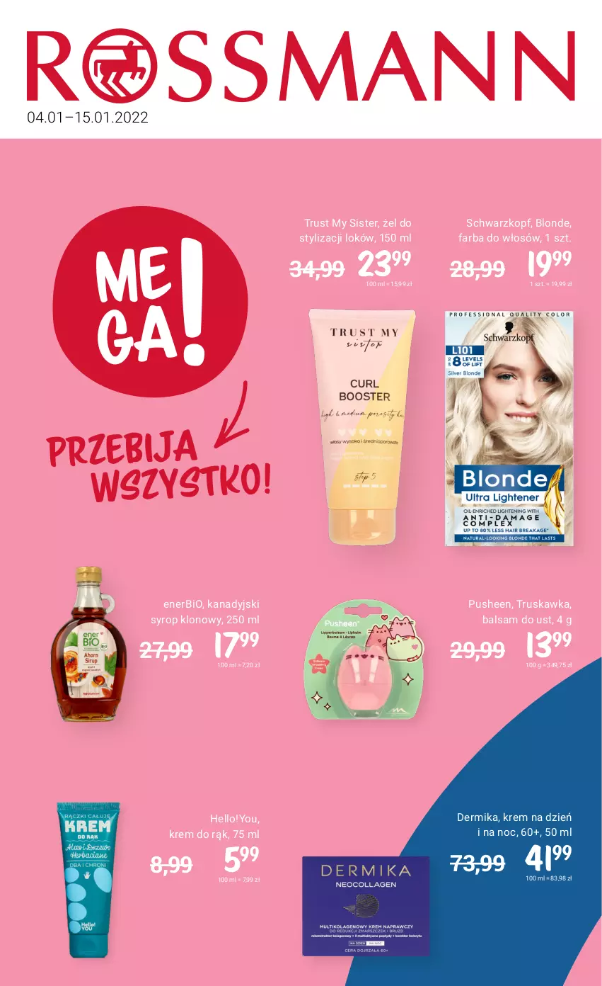 Gazetka promocyjna Rossmann - ważna 04.01 do 15.01.2022 - strona 1 - produkty: Balsam do ust, Dermika, Enerbio, Fa, Farba do włosów, Krem do rąk, Krem na dzień, Krem na dzień i na noc, Rust, Schwarzkopf, Syrop