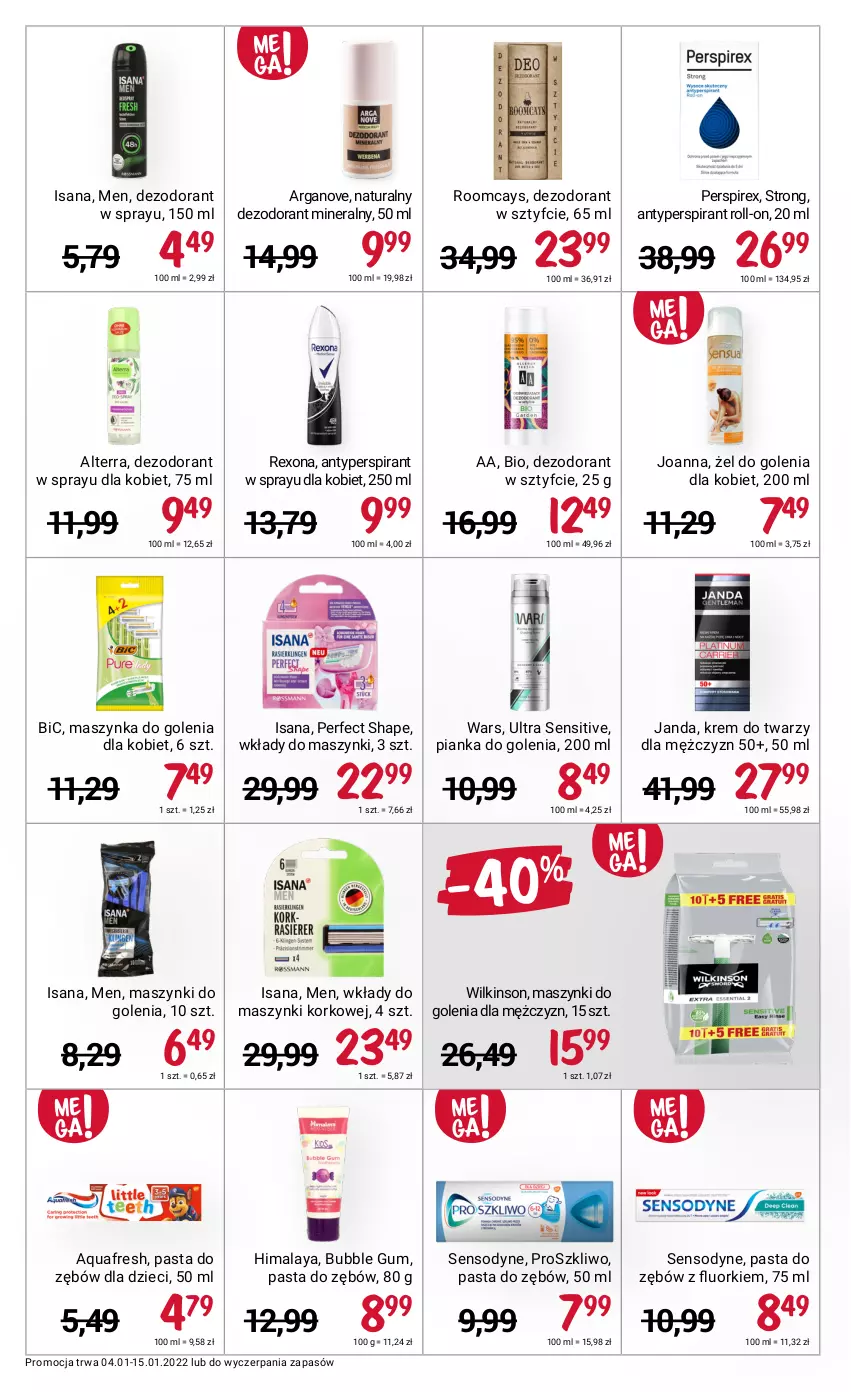 Gazetka promocyjna Rossmann - ważna 04.01 do 15.01.2022 - strona 12 - produkty: Alterra, Antyperspirant, Aquafresh, BIC, Dezodorant, Dzieci, Himalaya, Isana, Joanna, Krem do twarzy, Maszynka, Maszynka do golenia, Pasta do zębów, Pianka do golenia, Rexona, Sensodyne, Szynka