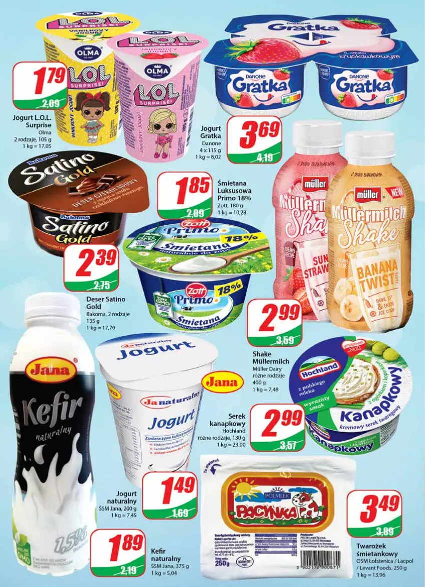 Gazetka promocyjna Dino - Gazetka - ważna 04.05 do 10.05.2022 - strona 14 - produkty: Bakoma, Danone, Deser, Gra, Jogurt, Jogurt naturalny, Kefir, L.O.L., Por, Sati, Ser, Serek, Zott