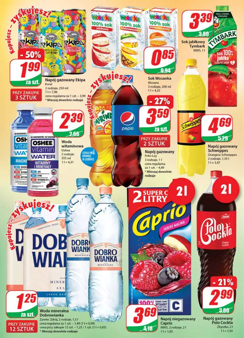 Gazetka promocyjna Dino - Gazetka - ważna 04.05 do 10.05.2022 - strona 2 - produkty: Dobrowianka, Gin, Napój, Napój gazowany, Napój niegazowany, Oshee, Schweppes, Sok, Tymbark, Woda, Woda mineralna, Wosana