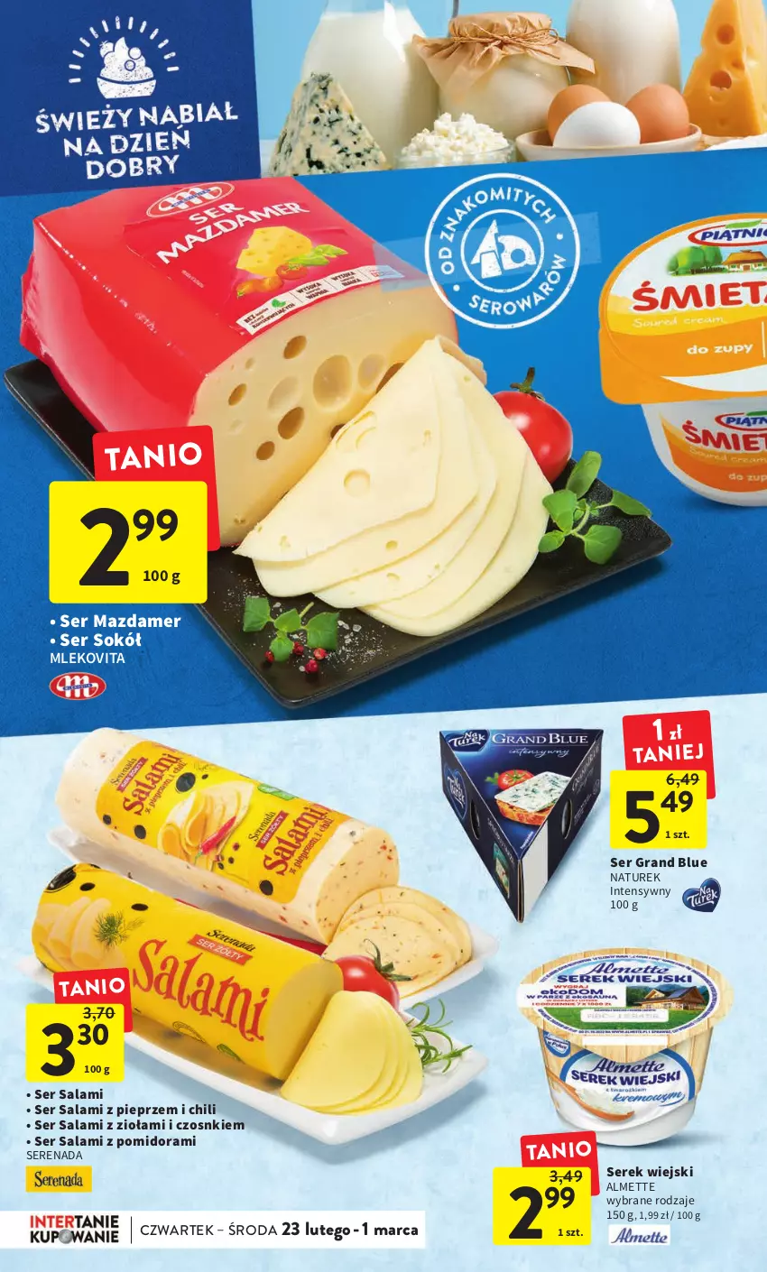 Gazetka promocyjna Intermarche - Gazetka Intermarche - ważna 23.02 do 01.03.2023 - strona 22 - produkty: Almette, Gra, Mazdamer, Mleko, Mlekovita, NaTurek, Pieprz, Salami, Ser, Ser salami, Serek, Serek wiejski, Sok, Sokół