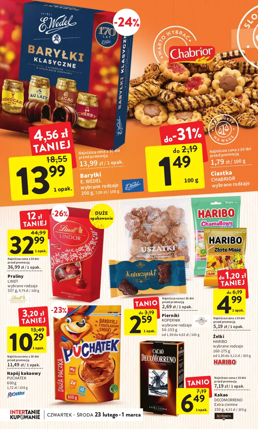 Gazetka promocyjna Intermarche - Gazetka Intermarche - ważna 23.02 do 01.03.2023 - strona 28 - produkty: Chabrior, Ciastka, E. Wedel, Haribo, Kakao, Lindt, Napój, Piernik, Praliny