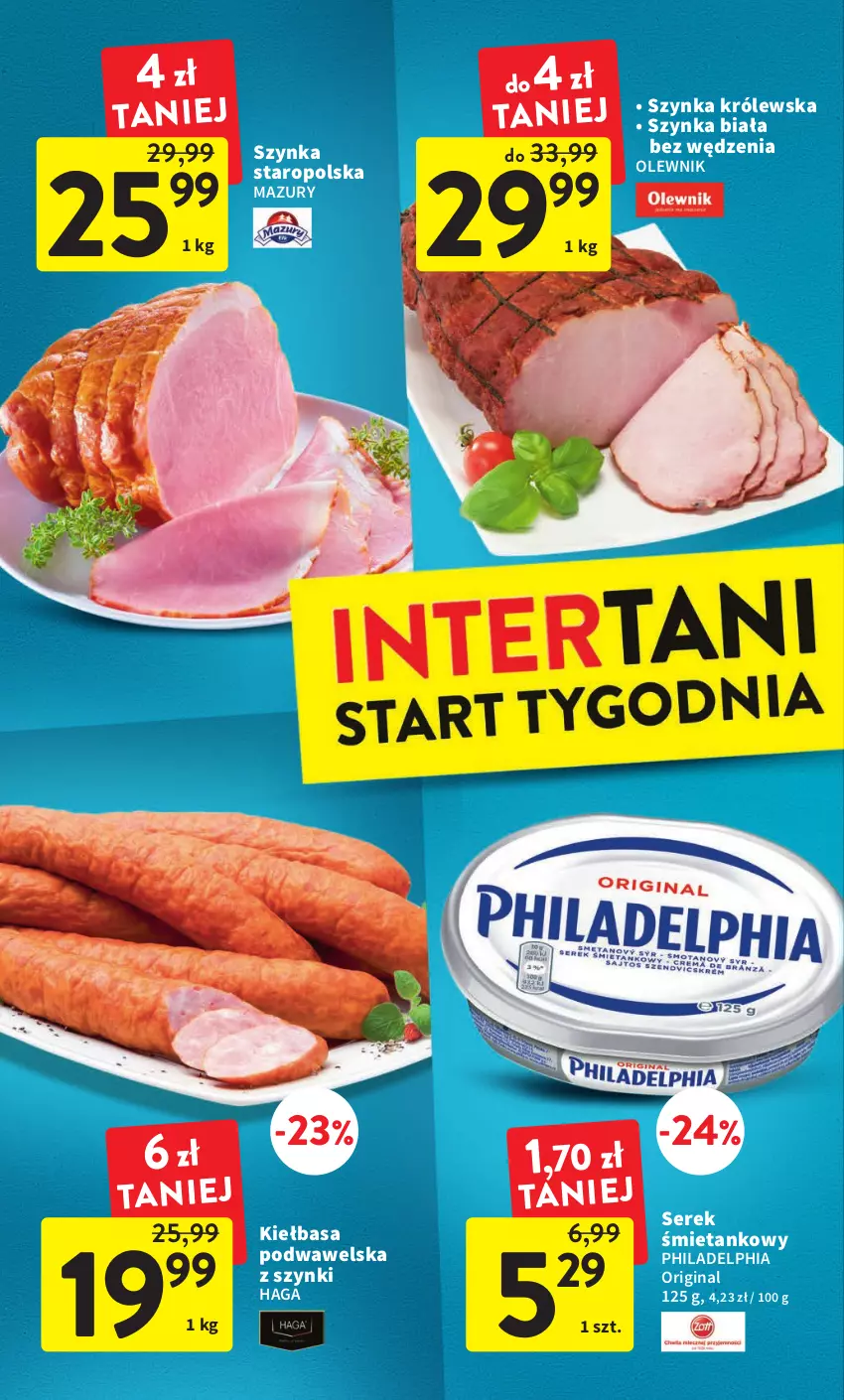 Gazetka promocyjna Intermarche - Gazetka Intermarche - ważna 23.02 do 01.03.2023 - strona 38 - produkty: Gin, Kiełbasa, Kiełbasa podwawelska, Olewnik, Philadelphia, Ser, Serek, Szynka, Szynka biała, Szynka Królewska, Wawel