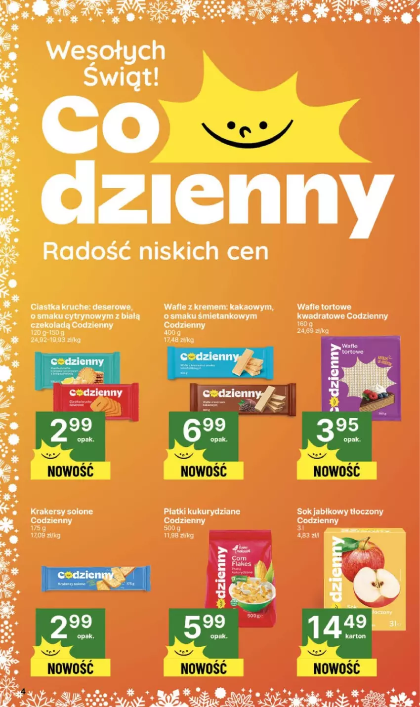 Gazetka promocyjna Delikatesy Centrum - Franczyza DC47 Czwartek - ważna 20.11 do 26.11.2025 - strona 4 - produkty: Ciastka, Deser, Kakao, Krakersy, Sejf, Ser, Sok, Sok jabłkowy, Wafle, Wafle tortowe