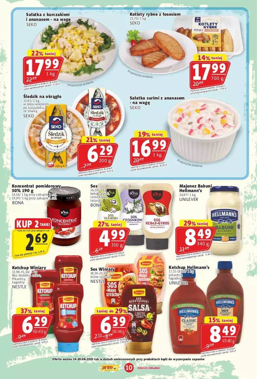 Gazetka promocyjna Prim Market - ważna 14.08 do 20.08.2025 - strona 10 - produkty: Ananas, Babuni, Gyros, Kebab, Ketchup, Koncentrat pomidorowy, Kotlet, Kurczak, Majonez, Olej, Sałat, Sałatka, SEKO, Sos, Surimi, Winiary