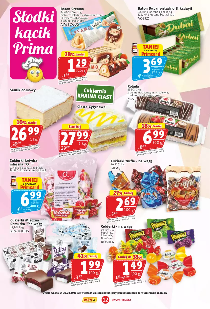 Gazetka promocyjna Prim Market - ważna 14.08 do 20.08.2025 - strona 12 - produkty: Baton, Cukier, Cukierki, Czekolada, Kakao, Kokos, Rolada, Ser