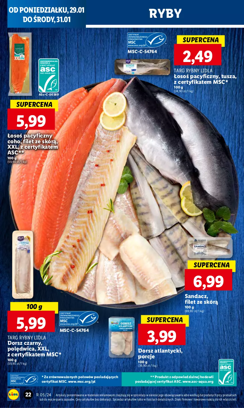 Gazetka promocyjna Lidl - GAZETKA - ważna 29.01 do 31.01.2024 - strona 32 - produkty: Dorsz, Polędwica, Por, Sandacz, Tusz