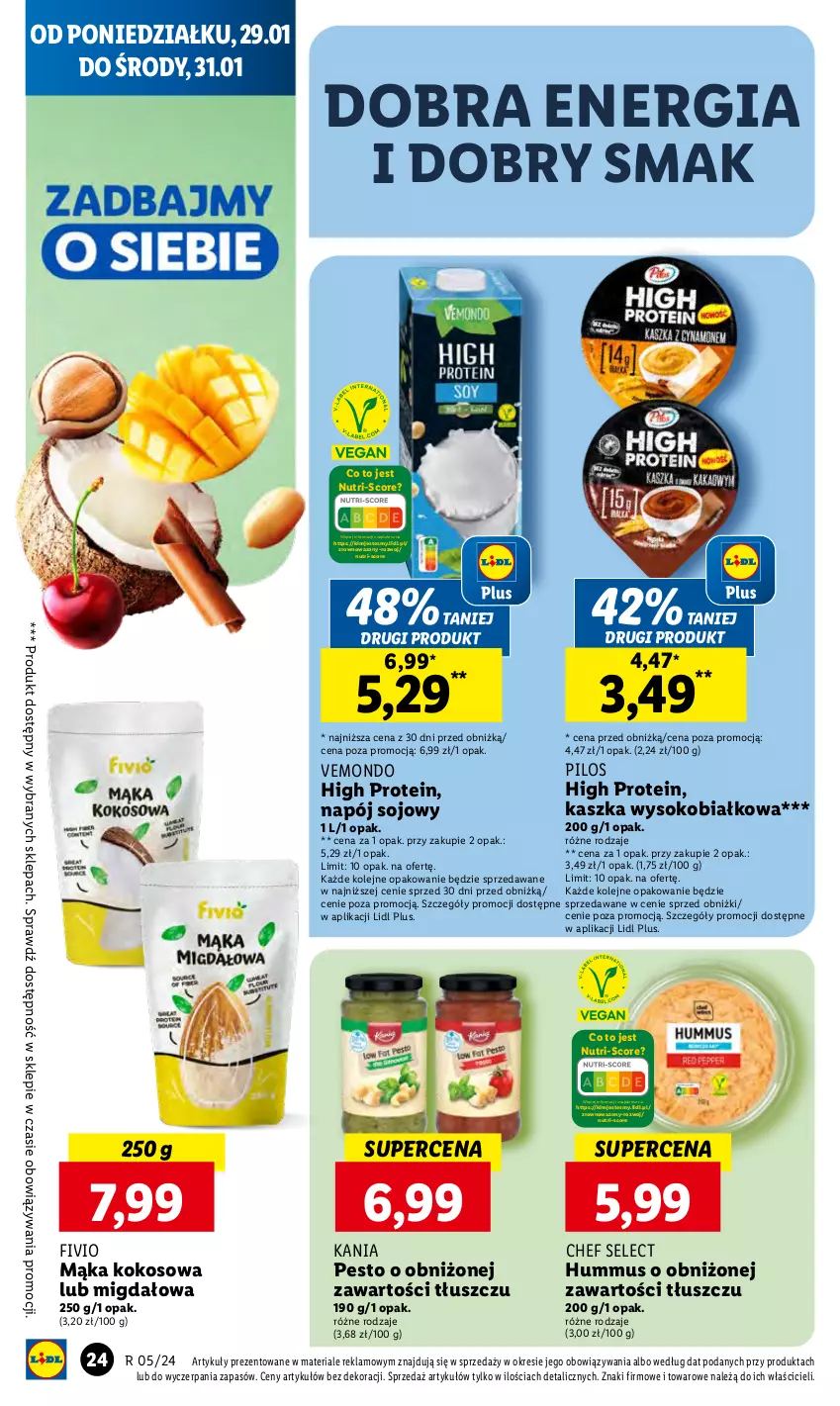 Gazetka promocyjna Lidl - GAZETKA - ważna 29.01 do 31.01.2024 - strona 34 - produkty: Hummus, Kokos, Mąka, Mus, Napój, Olej, Pesto, Pilos, Sok, Wazon