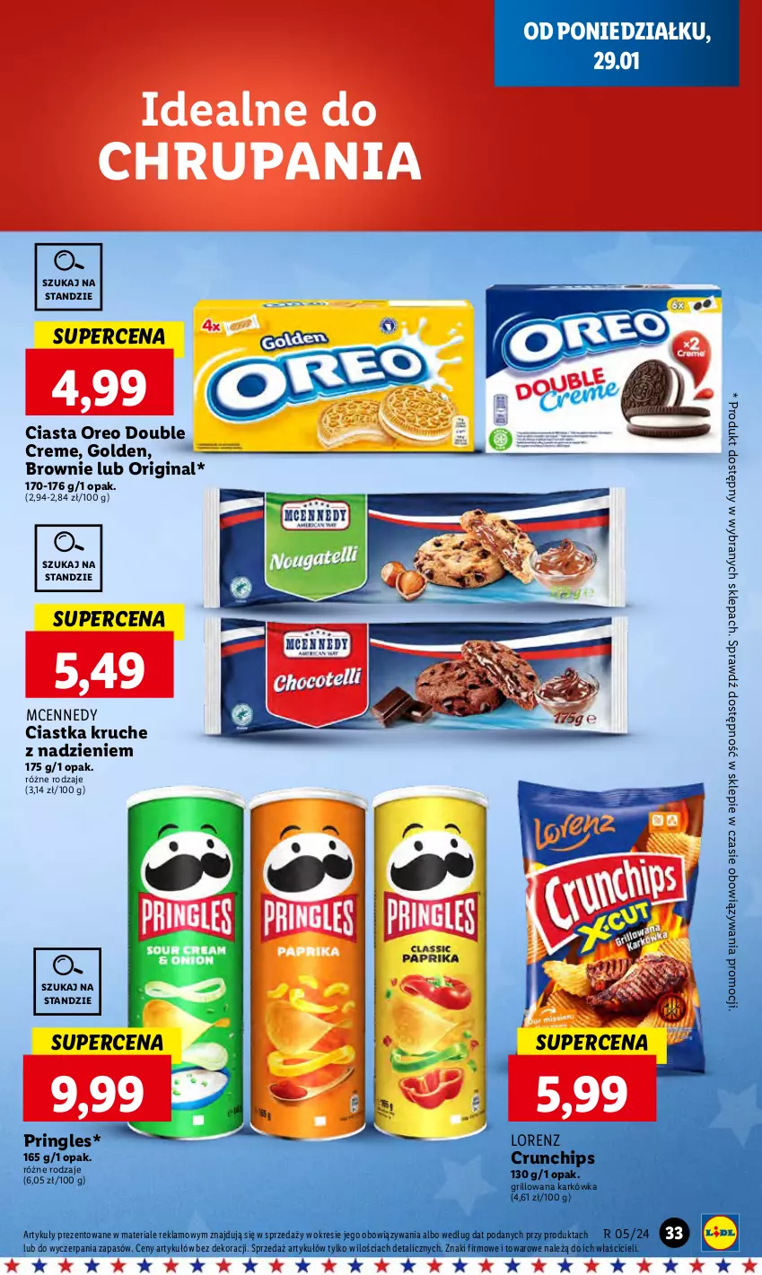 Gazetka promocyjna Lidl - GAZETKA - ważna 29.01 do 31.01.2024 - strona 43 - produkty: Brownie, Ciastka, Crunchips, Gin, Grill, Lorenz, Oreo, Pringles