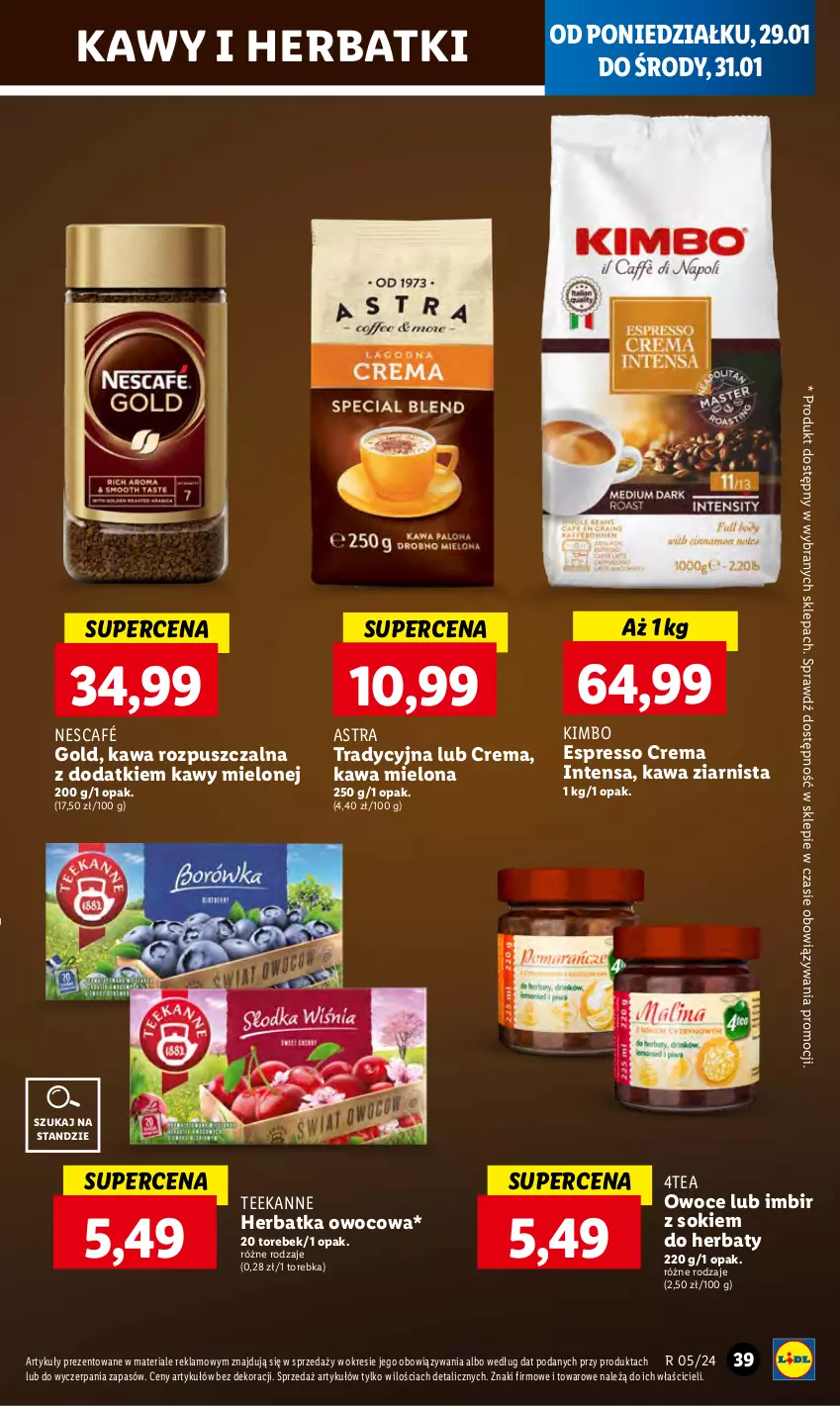 Gazetka promocyjna Lidl - GAZETKA - ważna 29.01 do 31.01.2024 - strona 51 - produkty: Imbir, Kawa, Kawa mielona, Kawa rozpuszczalna, Kawa ziarnista, Nescafé, Owoce, Sok, Teekanne, Torebka