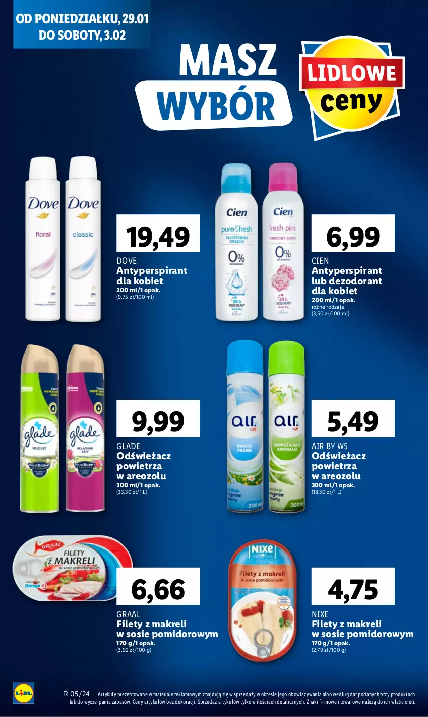 Gazetka promocyjna Lidl - GAZETKA - ważna 29.01 do 31.01.2024 - strona 52 - produkty: Antyperspirant, Dezodorant, Dove, Gra, Graal, Odświeżacz powietrza, Sos