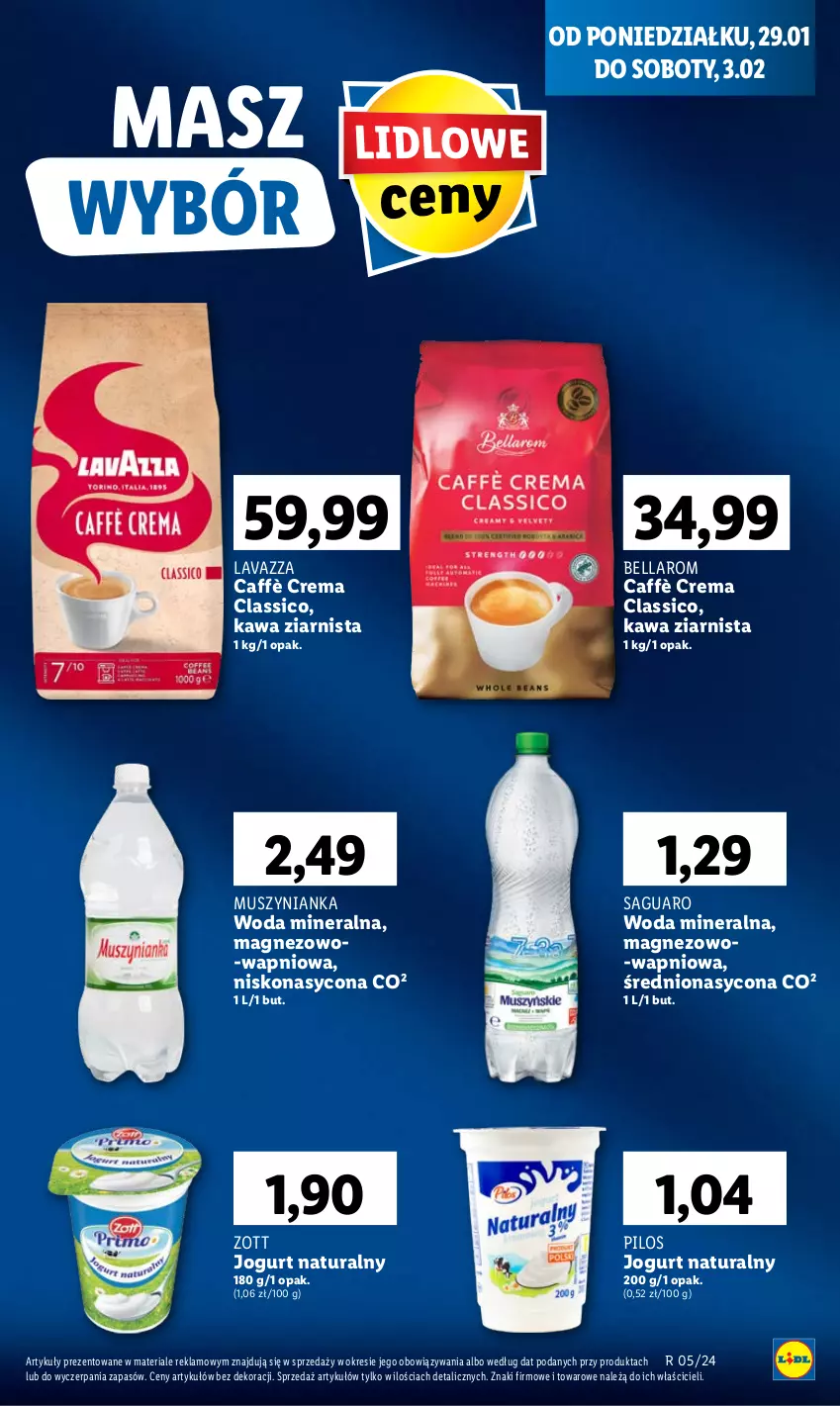 Gazetka promocyjna Lidl - GAZETKA - ważna 29.01 do 31.01.2024 - strona 53 - produkty: Bell, Bella, Jogurt, Jogurt naturalny, Kawa, Kawa ziarnista, Lavazza, Magnez, Mus, Muszynianka, Pilos, Woda, Woda mineralna, Zott