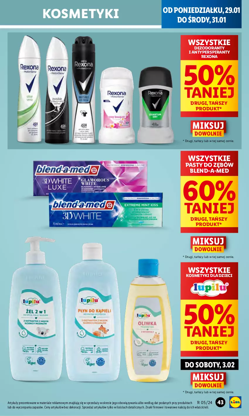 Gazetka promocyjna Lidl - GAZETKA - ważna 29.01 do 31.01.2024 - strona 57 - produkty: Antyperspirant, Blend-a-Med, Dezodorant, Dzieci, Kosmetyki dla dzieci, Rexona