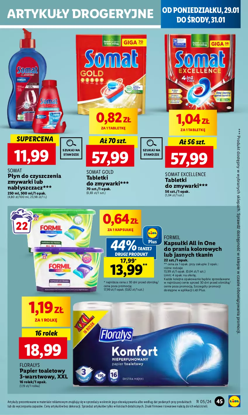 Gazetka promocyjna Lidl - GAZETKA - ważna 29.01 do 31.01.2024 - strona 59 - produkty: Flora, Olej, Papier, Papier toaletowy, Somat, Somat gold, Tablet, Tabletki do zmywarki, Zmywarki