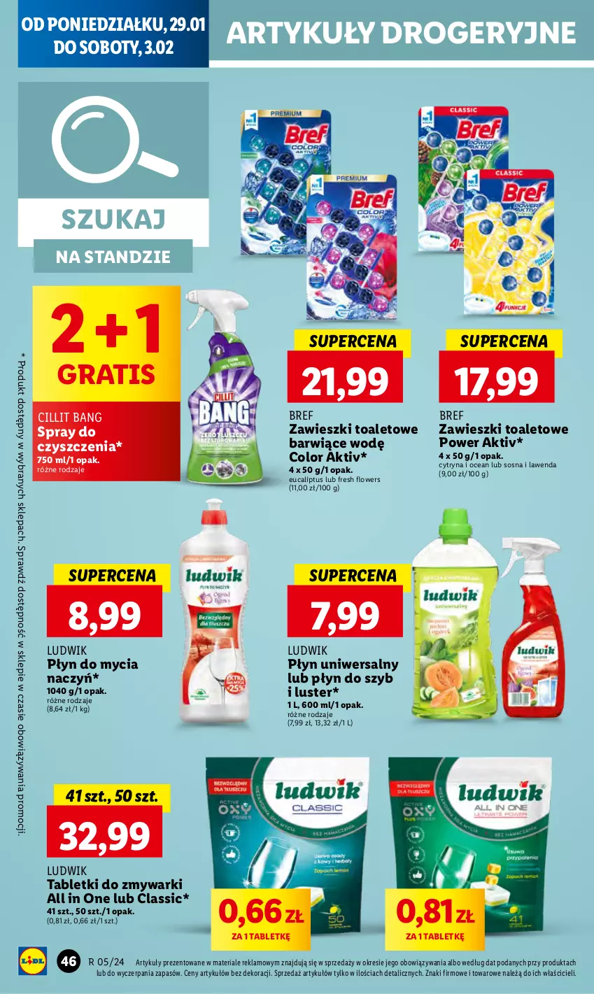 Gazetka promocyjna Lidl - GAZETKA - ważna 29.01 do 31.01.2024 - strona 60 - produkty: Bref, Cillit Bang, Do mycia naczyń, Gra, Ludwik, Płyn do mycia, Płyn do mycia naczyń, Płyn do szyb, Sos, Spray do czyszczenia, Tablet, Tabletki do zmywarki, Zawieszki, Zmywarki