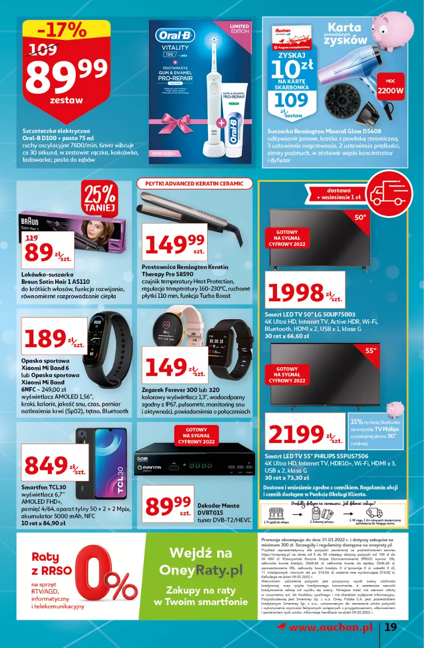 Gazetka promocyjna Auchan - przeNISKIE CENY prze smacznego Dnia Kobiet Hipermarkety - ważna 03.03 do 09.03.2022 - strona 19 - produkty: Akumulator, Amol, Braun, HP, Manta, Monitor, Opaska, Por, Remington, Sati, Smartfon, Sport, Suszarka, Zegar, Zegarek