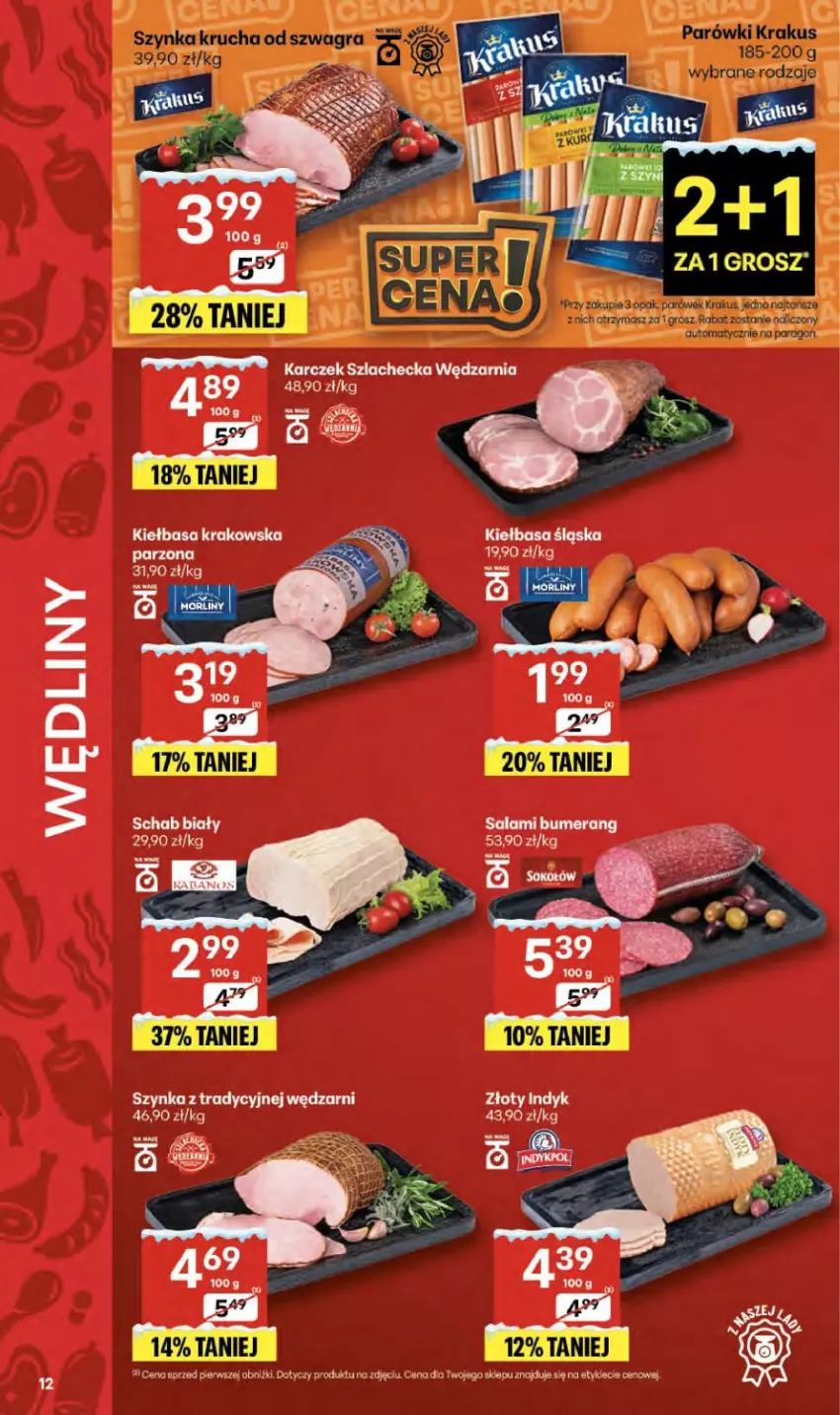 Gazetka promocyjna Delikatesy Centrum - Franczyza DC52 Czwartek - ważna 29.12.2025 do 07.01.2026 - strona 12 - produkty: Bumerang, Gra, Kiełbasa, Kiełbasa krakowska, Kiełbasa śląska, Krakus, Parówki, Por, Salami, Szynka