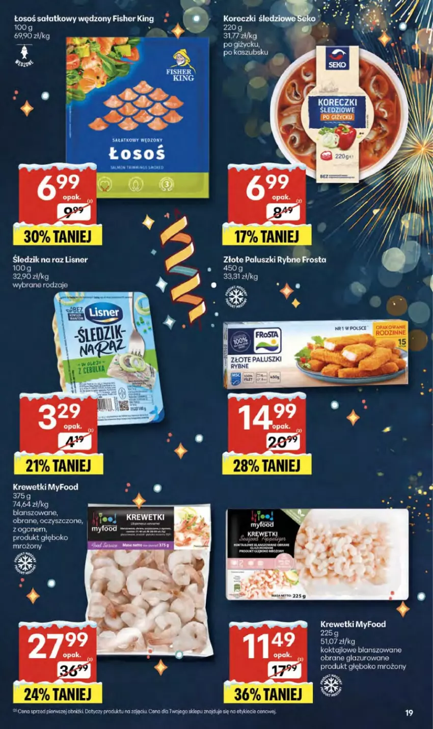 Gazetka promocyjna Delikatesy Centrum - Franczyza DC52 Czwartek - ważna 29.12.2025 do 07.01.2026 - strona 19 - produkty: Frosta, Krewetki, Lazur, Lisner, Paluszki rybne, Sałat