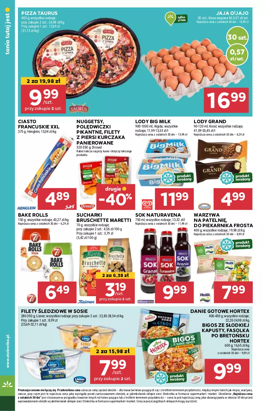 Gazetka promocyjna Stokrotka - Supermarket Opole/Radom - ważna 07.11 do 13.11.2024 - strona 26 - produkty: Algida, Bake Rolls, Big Milk, Bigos, Bruschette, Ciasto francuskie, Danie gotowe, Fa, Frosta, Gra, Hortex, Jaja, Kurczak, LG, Lody, Owoce, Piekarnik, Pizza, Sok, Sos, Warzywa