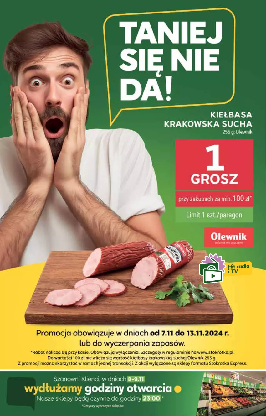 Gazetka promocyjna Stokrotka - Supermarket Opole/Radom - ważna 07.11 do 13.11.2024 - strona 4 - produkty: Kiełbasa, Kiełbasa krakowska, Olewnik