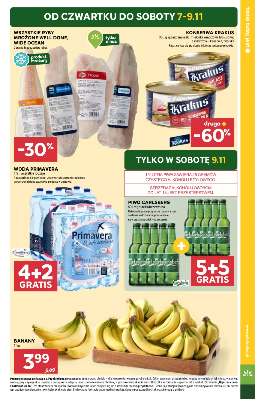 Gazetka promocyjna Stokrotka - Supermarket Opole/Radom - ważna 07.11 do 13.11.2024 - strona 5 - produkty: Banany, Carlsberg, Gra, Krakus, Owoce, Piwa, Piwo, Por, Prima, Primavera, Ser, Warzywa, Woda