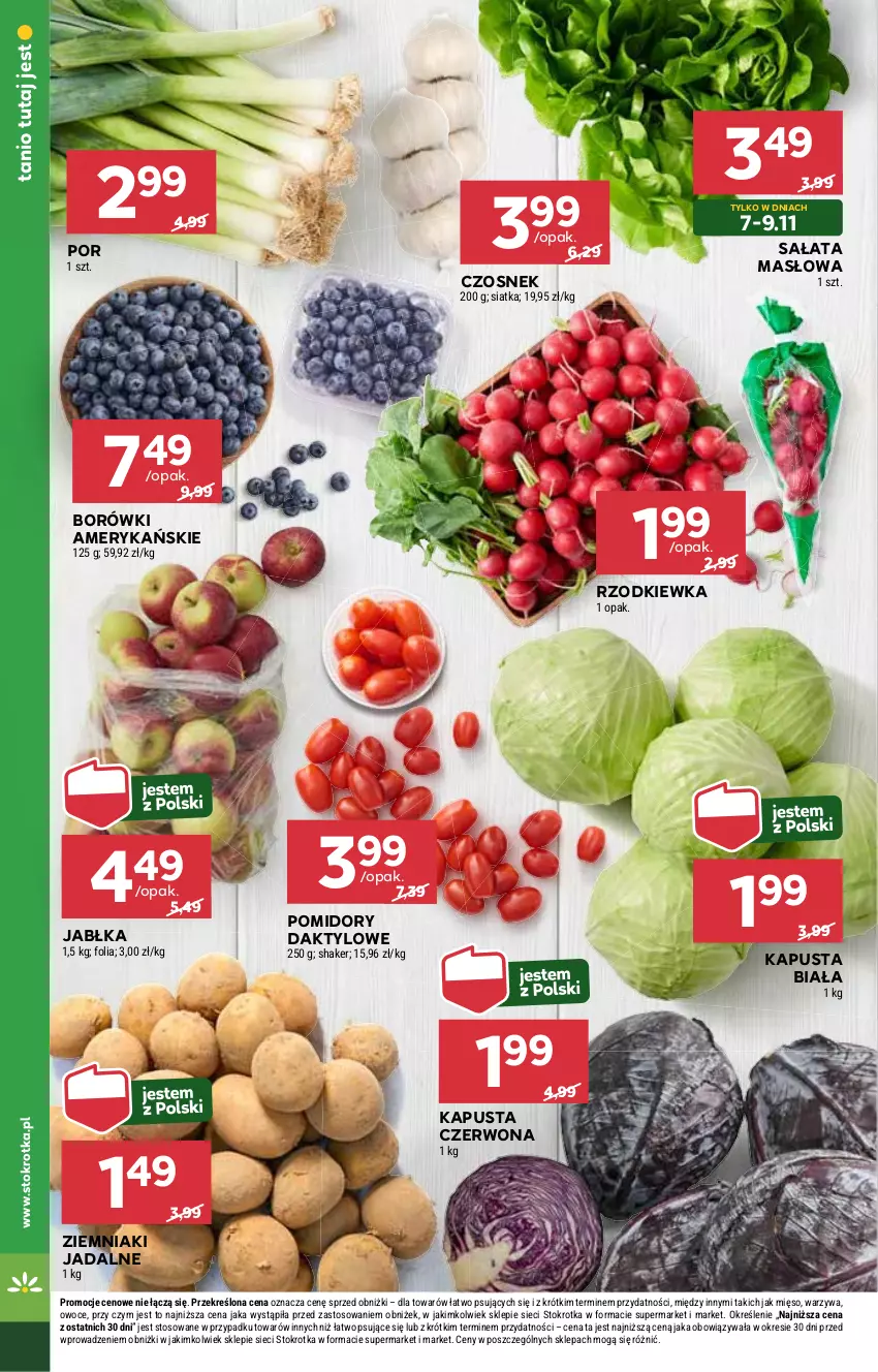 Gazetka promocyjna Stokrotka - Supermarket Opole/Radom - ważna 07.11 do 13.11.2024 - strona 8 - produkty: Czosnek, Jabłka, Masło, Owoce, Pomidory, Por, Rzodkiewka, Sałat, Sałata masłowa, Siatka, Warzywa, Ziemniaki