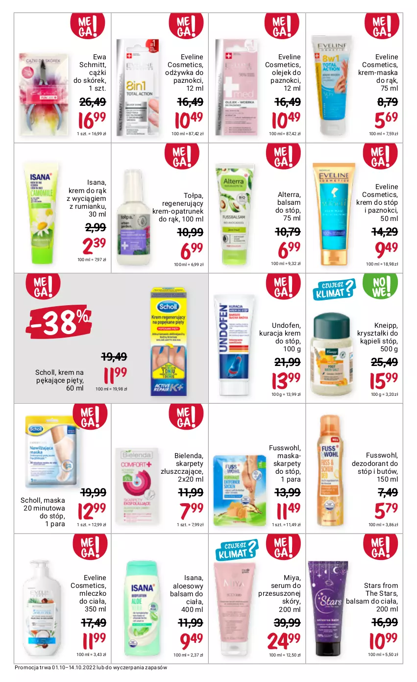 Gazetka promocyjna Rossmann - 1 października - ważna 01.10 do 14.10.2022 - strona 11 - produkty: Alterra, Balsam do ciała, Balsam do stóp, Bielenda, Cążki, Cążki do skórek, Dezodorant, Eveline, Ewa Schmitt, Isana, Karp, Kask, Kneipp, Krem do rąk, Krem do stóp, Maska, Mleczko, Mleczko do ciała, Odżywka, Olej, Rum, Scholl, Ser, Serum, Tołpa, Undofen