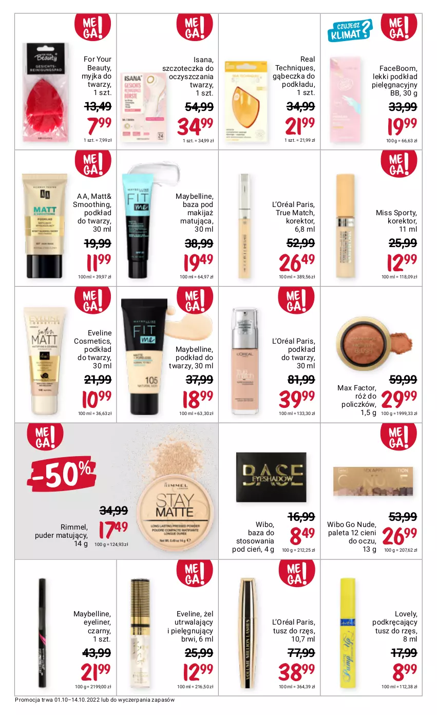 Gazetka promocyjna Rossmann - 1 października - ważna 01.10 do 14.10.2022 - strona 8 - produkty: Bell, Cień, Eveline, Fa, For Your Beauty, Isana, L’Oréal, Lovely, Makijaż, Max Factor, Maybelline, Miss Sporty, Paleta, Podkład, Podkład do twarzy, Por, Puder, Róż do policzków, Sport, Szczoteczka, Tusz, Wibo