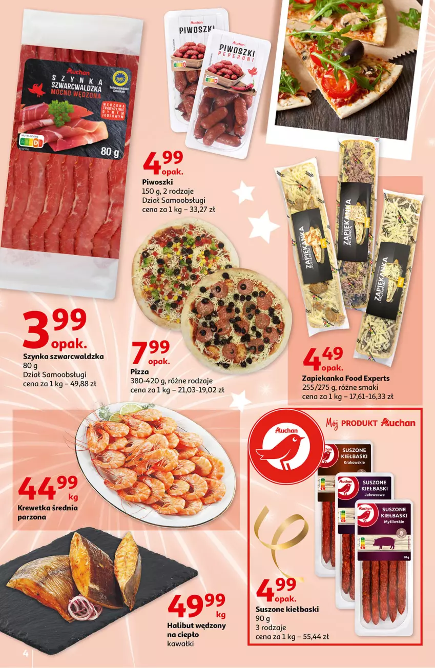 Gazetka promocyjna Auchan - Przywitaj Nowy Rok w dobrym stylu Hipermarkety - ważna 27.12 do 31.12.2021 - strona 4 - produkty: Halibut, Kawa, Piwo, Pizza, Sos, Szynka, Zapiekanka