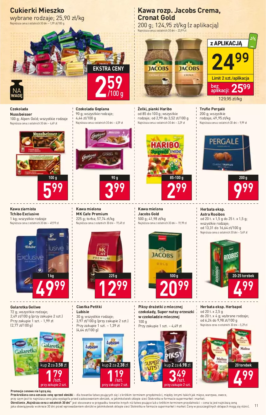 Gazetka promocyjna Stokrotka - Market - ważna 11.01 do 17.01.2024 - strona 12 - produkty: Ciastka, Cukier, Cukierki, Czekolada, Gala, Galaretka, Goplana, Haribo, Herbapol, Herbata, Jacobs, Kawa, Kawa mielona, Kawa ziarnista, LANA, Lubisie, Mięso, Orzeszki, Owoce, Ser, Tchibo, Torba, Warzywa