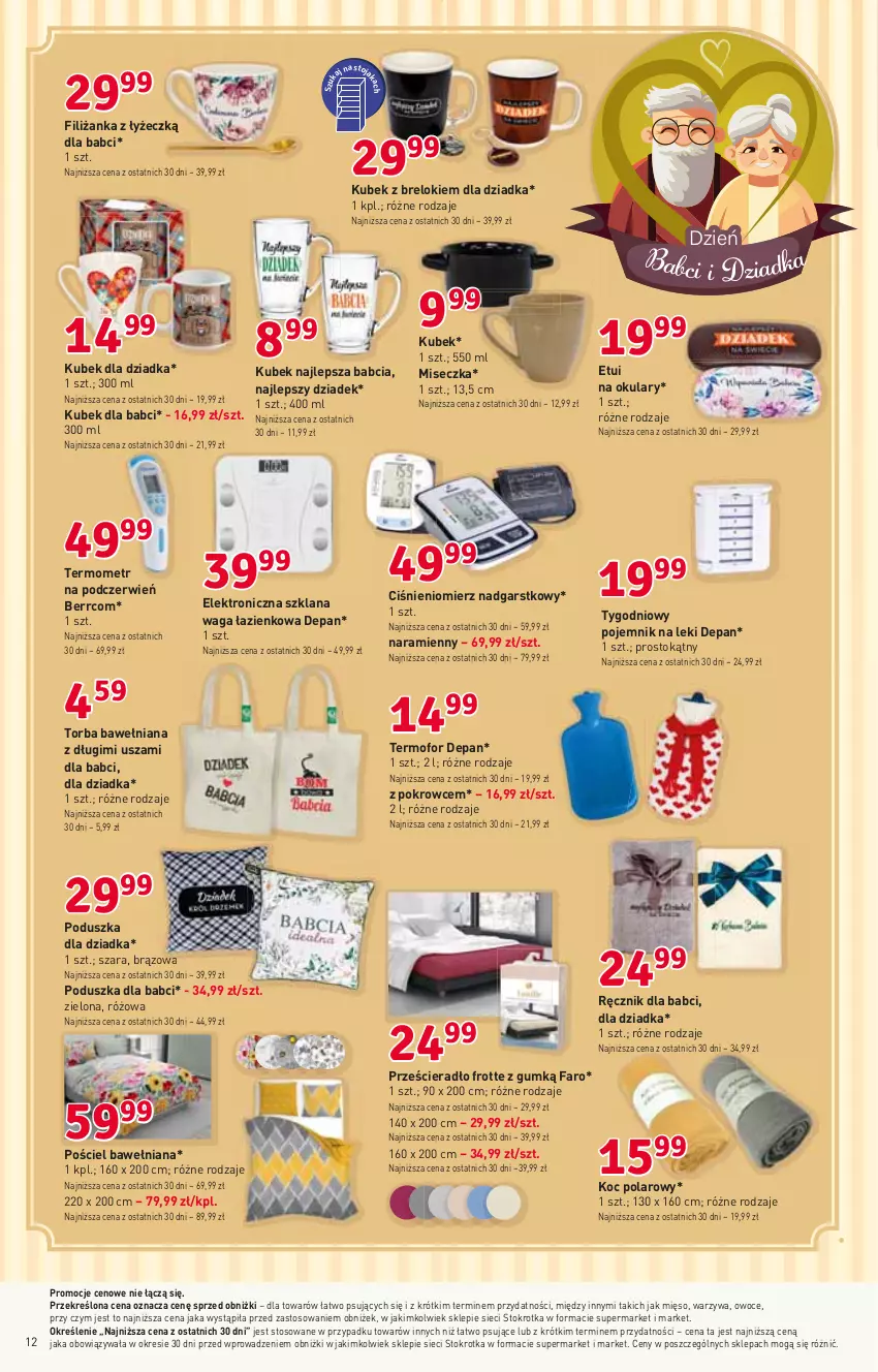 Gazetka promocyjna Stokrotka - Market - ważna 11.01 do 17.01.2024 - strona 13 - produkty: Ciśnieniomierz, Fa, Filiżanka, Gra, Koc, Kubek, LANA, Mięso, Miseczka, Owoce, Piwa, Poduszka, Pojemnik, Pojemnik na leki, Pościel, Prześcieradło, Ręcznik, Termometr, Torba, Waga, Waga łazienkowa, Warzywa